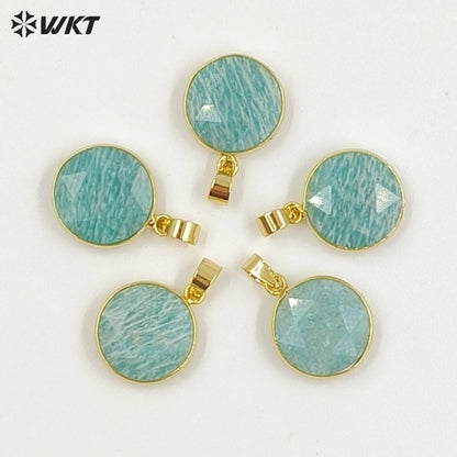 WT-P1525 Gold Plated Amazonite Round Pendant Wholesale Classic Women Charming Jewelry Natural Amazonite Pendant