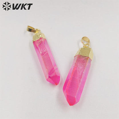 WT-P490 Hot Natural Raw Crystal Quartz Point Pendant Multi Color Aura Healing Energy Stone Pendant for Necklace