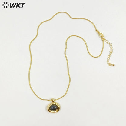 WT-N1496 The New Listing Trendy Gold Plated Fine Chain Natural Gemstone Round Pendant Necklace As Ladies Birthday Gift
