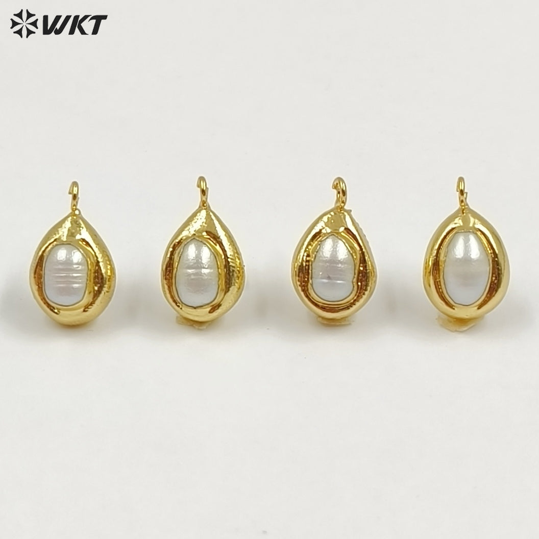 WT-EHP103 Wholesale Samll Gold Plated Natural Freshwater Pearl With Hoops Waterdrop Shape Earrings Findings For Jewelry DIY