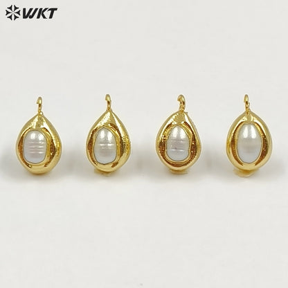WT-EHP103 Wholesale Samll Gold Plated Natural Freshwater Pearl With Hoops Waterdrop Shape Earrings Findings For Jewelry DIY