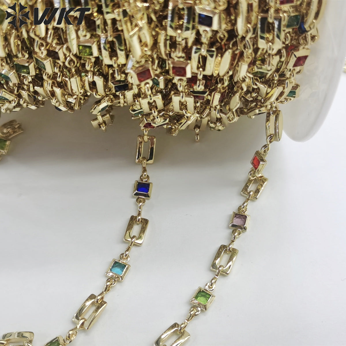 WT-RBC212 Wholesale Fashion Gold Plated Resist Tarnishable Colorful Cubic Zircon Chain square Cz Jewelry Necklace Chain
