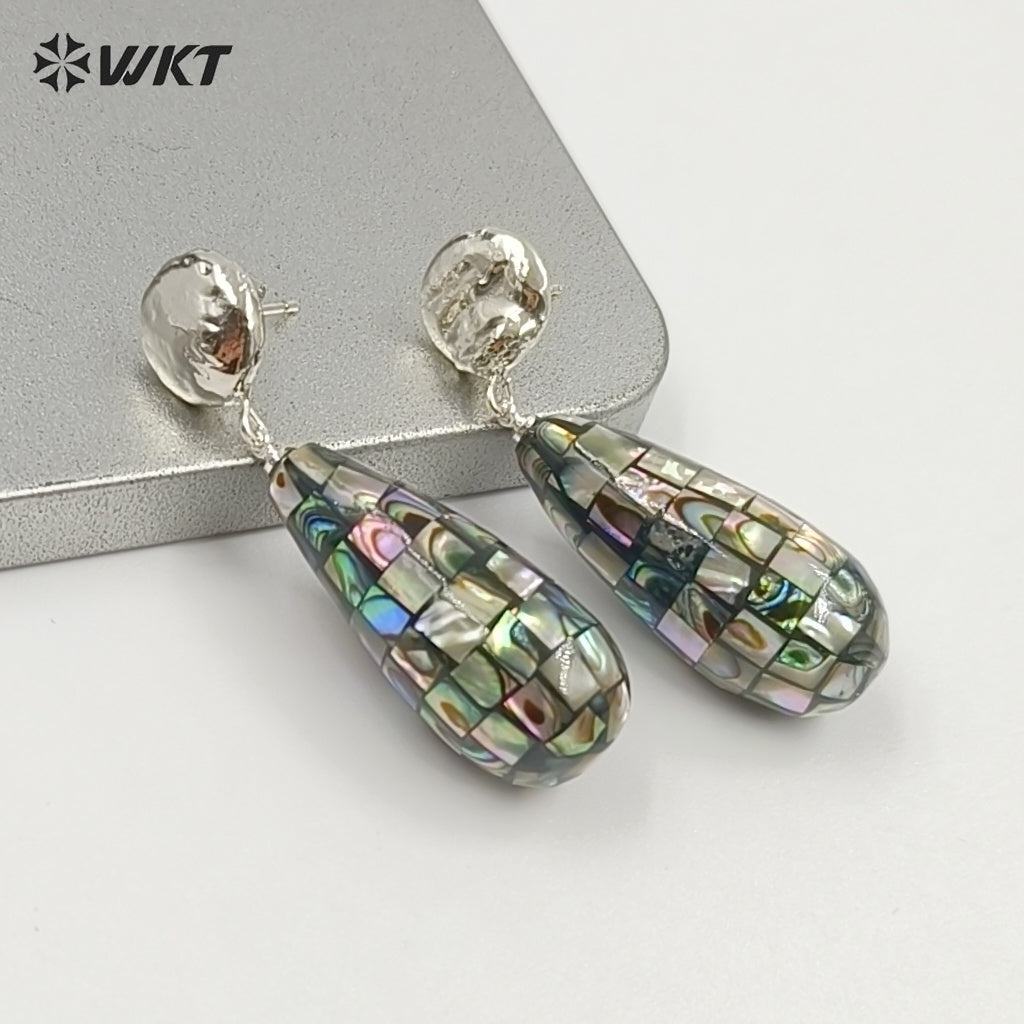WT-MPE190 Elegant Style Gold Plated Natural Abalone And White Shell Waterdrop Shape Earrings For Lady Daily Decorative Jewelry