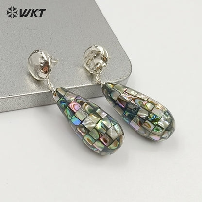 WT-MPE190 Elegant Style Gold Plated Natural Abalone And White Shell Waterdrop Shape Earrings For Lady Daily Decorative Jewelry