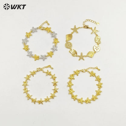 WT-JF367 Fashion Yellow Brass Gold And Silver Plated Starfish Shape Shell Element Lovely Bracelets For Ladies Daily Jewelry