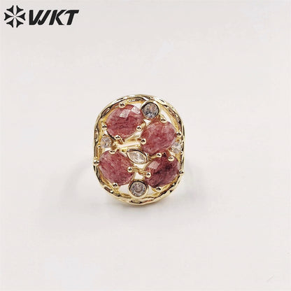 WT-R466 WKT Amazing Gorgeous Natural Stone Ring Micropaved Zircon Setting Precious Gemstone Women Ring