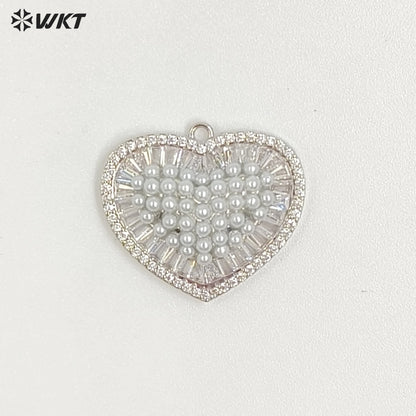 WT-MP315 Beautiful Brass With Artificial Pearl Heart Shape Gold And Silver Colors Pendant Wholesale DIY Necklace Accessories