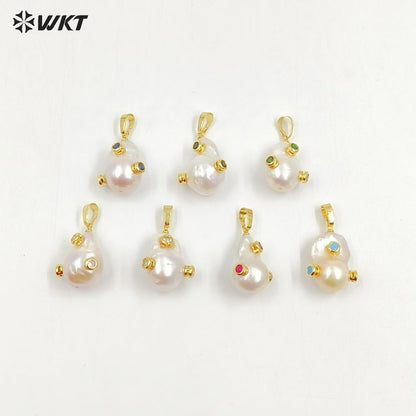 MP138 Wholesale Freshwater Pearl Pendant Pearl With CZ Charm Natural Shape Fashion Charm Jewelry Pearl Pendant