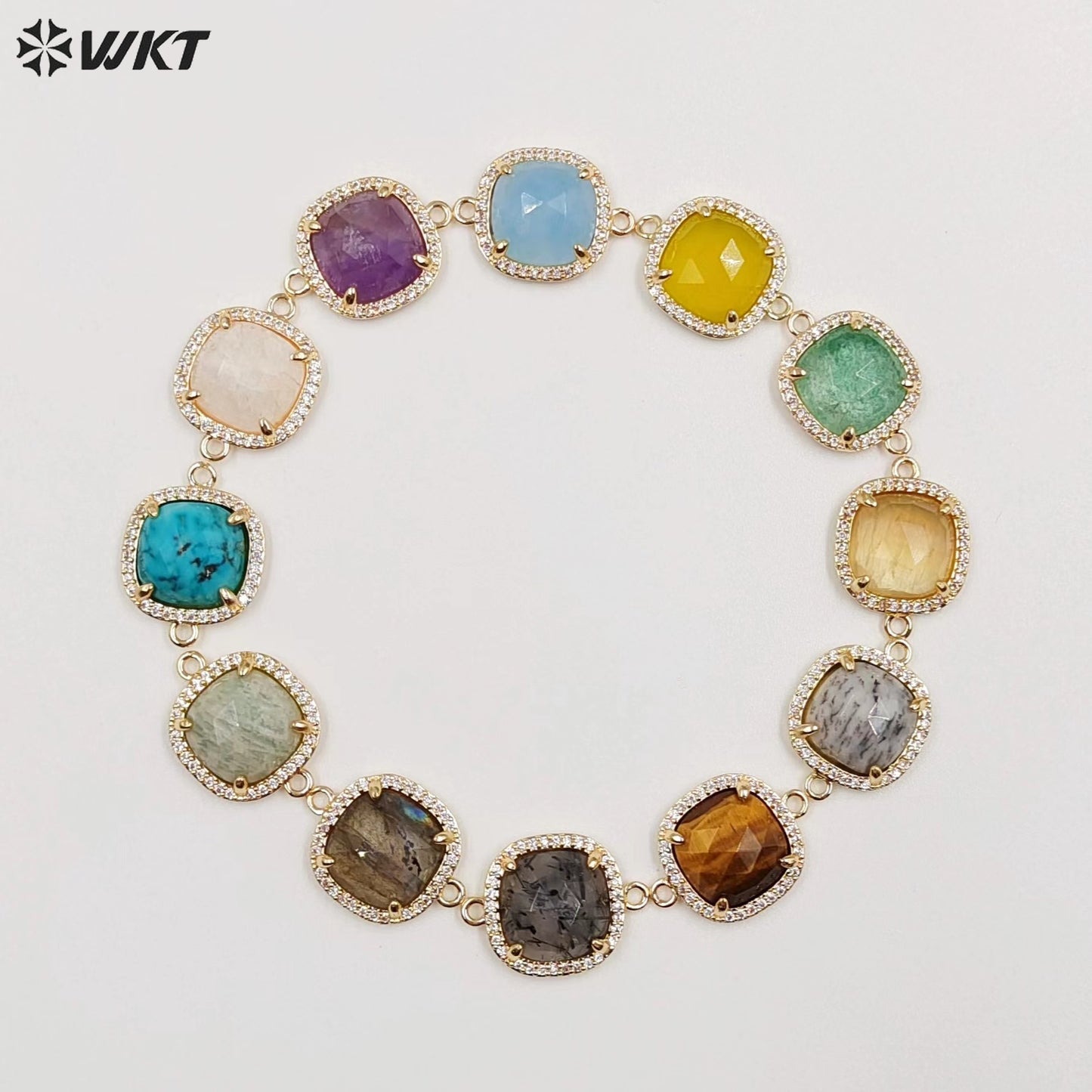 WT-C321 Fashion Design Colorful Stone & Aqua Marine Gemstone Connectors for Jewelry Findings Stone for Bracelet