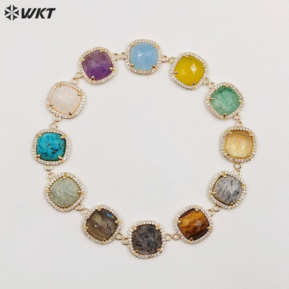 WT-C321 Fashion Design Colorful Stone & Aqua Marine Gemstone Connectors for Jewelry Findings Stone for Bracelet