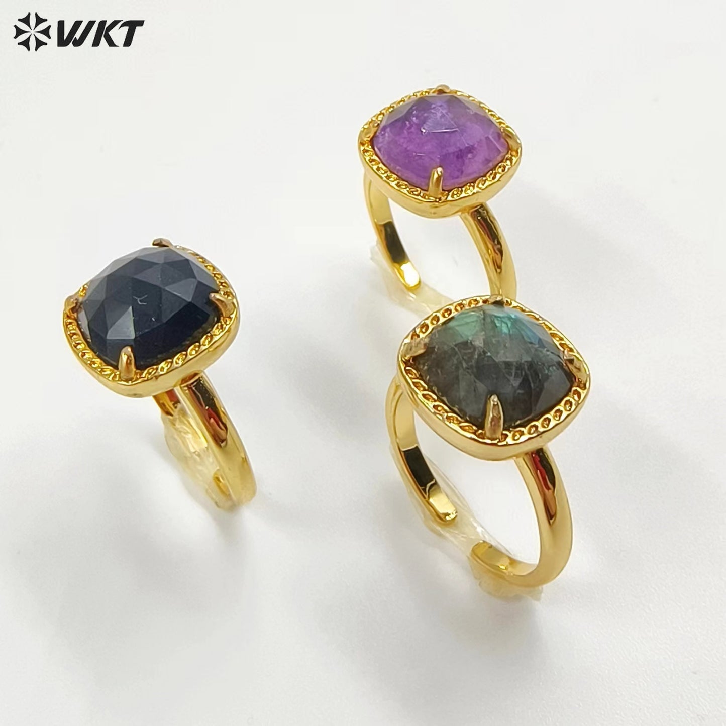 WT-R469 WKT Fashion Gemstone Elegant Women Gorgeous Gold Black Obsidian Labradorite Amethyst Stone Ring