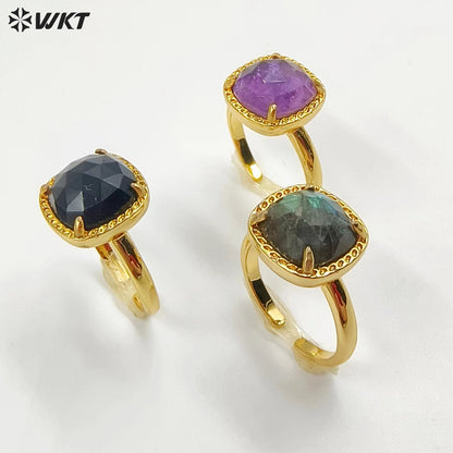 WT-R469 WKT Fashion Gemstone Elegant Women Gorgeous Gold Black Obsidian Labradorite Amethyst Stone Ring