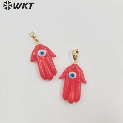 WT-P1886 Wholesale Trendy Simple Women Fashion Hand Charm Pendants Popular Gold Energy Turkey Eye Ceramic Hand Pendant