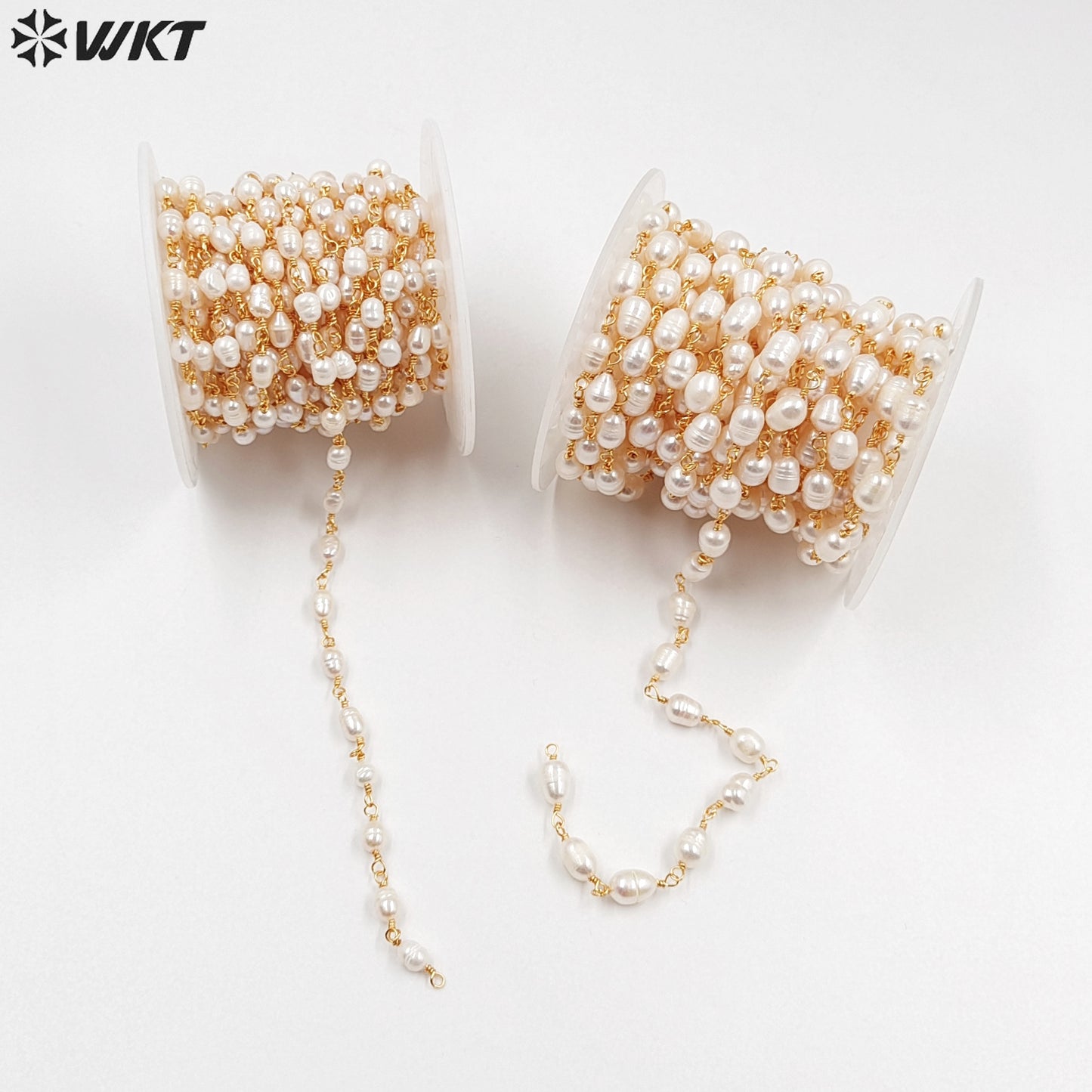 WT-RBC069 Wholesale New Arrival Fashion Female Jewelry Gold or Silver Plated DIY Necklace Freshwater Pearl Brass Rosary Chain