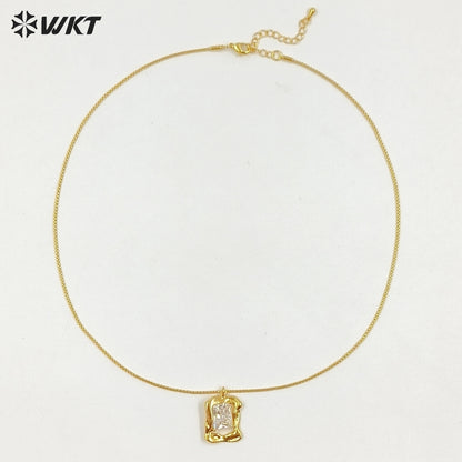 WT-JFN73 One Set Sales Sparkling Simple Design Gold Electroplated Zircon Necklace And Earrings For Women Luxury Jewelry