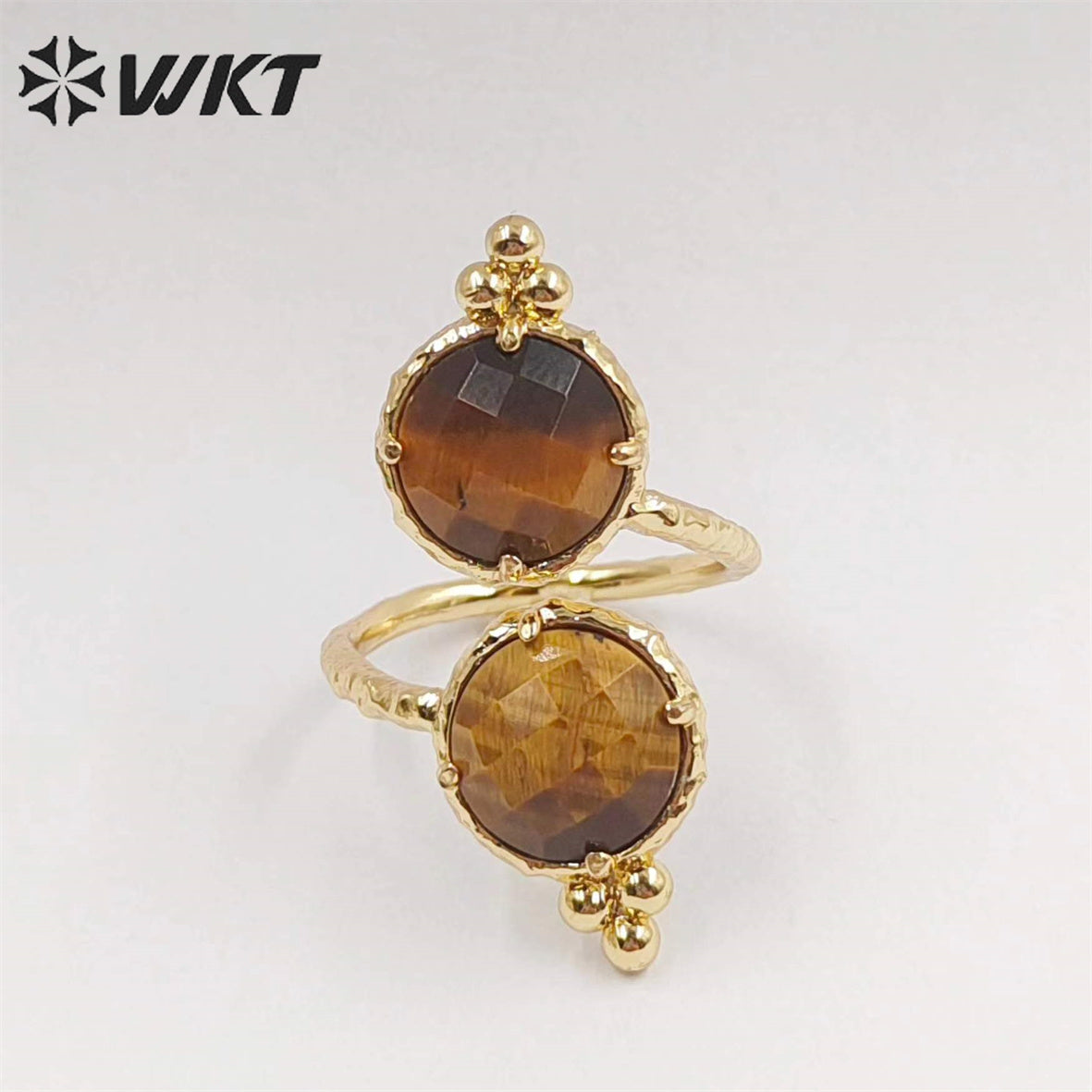WT-R465 Newest Fashion Double Stone Cocktail Party Ring 18k Real Gold Plated Round Stone Anneversary Women Ring Hot INS Stone