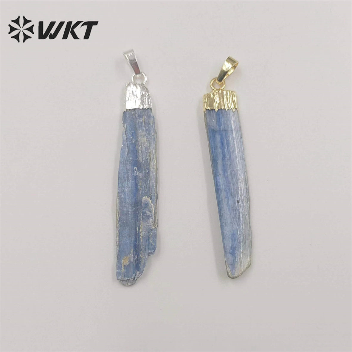 WT-P500 Beautiful Natural Raw Blue Kyanite Pendants with Gold Electroplated on Top