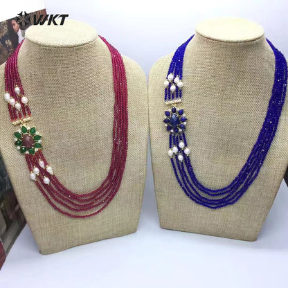 WT-N1477 Gorgeous Design Luxury Style Flower Shape Muticolor Gemstone Beads Women Statement Necklace for Engagement Celebration