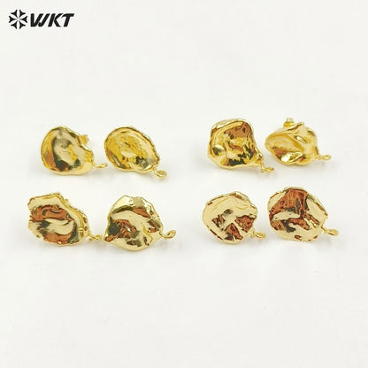 WT-JF299 New Fashion Wholesale Irregular Shape Jewelry with Full Gold Dipped Freshwater Pearl Elegant Earring Jewelry Findings