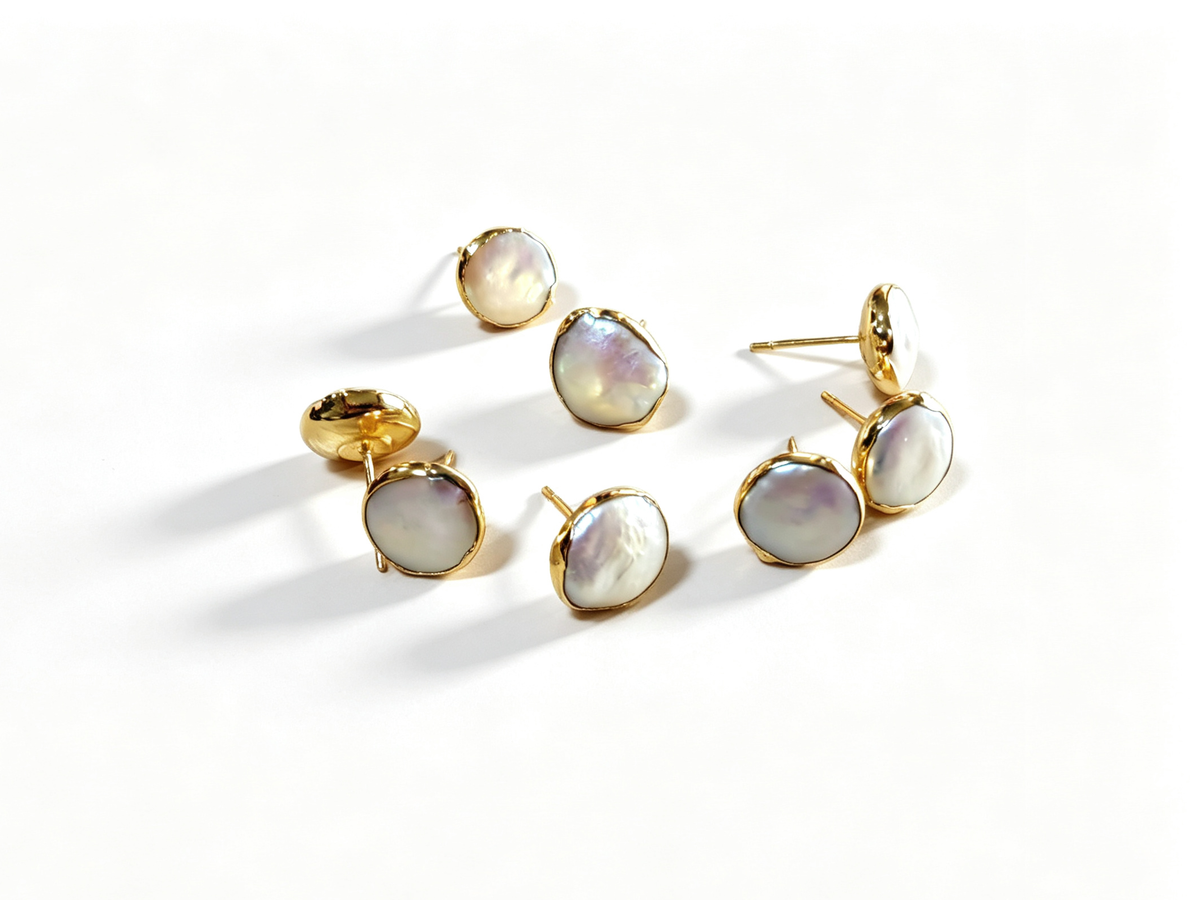 WT-MPE027 Wholesale Natural Freshwater square Pearl Studs Lady Fashion Gold Filled Real White Pearl Earrings Studs Gift Studs