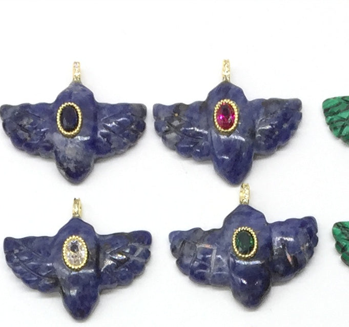 WT-P2146 Amazing Zircon And Multi Natural Gemstones Hand Carved Bird Shape Charms Pendants As Fashion Necklace Jewelry Findings