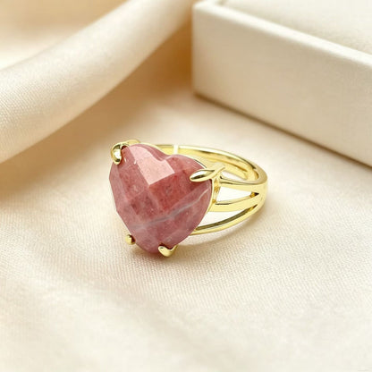 WT-R616 Trendy Romantic 18K Gold Plated Colorful Natural Gemstones Faceted Heart Shape Rings As Lady Anniversary Jewelry Present