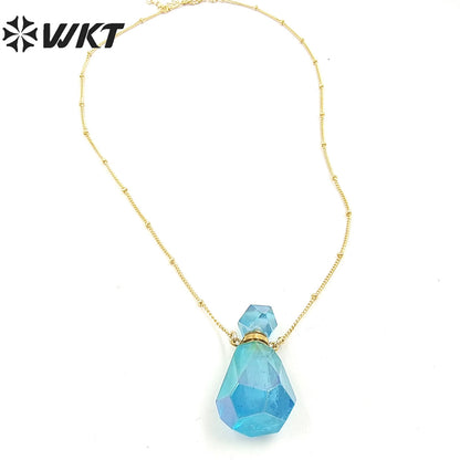 WT-N1367 Perfume Bottle Exquisite Necklace Natural Spar Aura Electroplated Colorful Pendant As Women Gifts Crystal Necklace