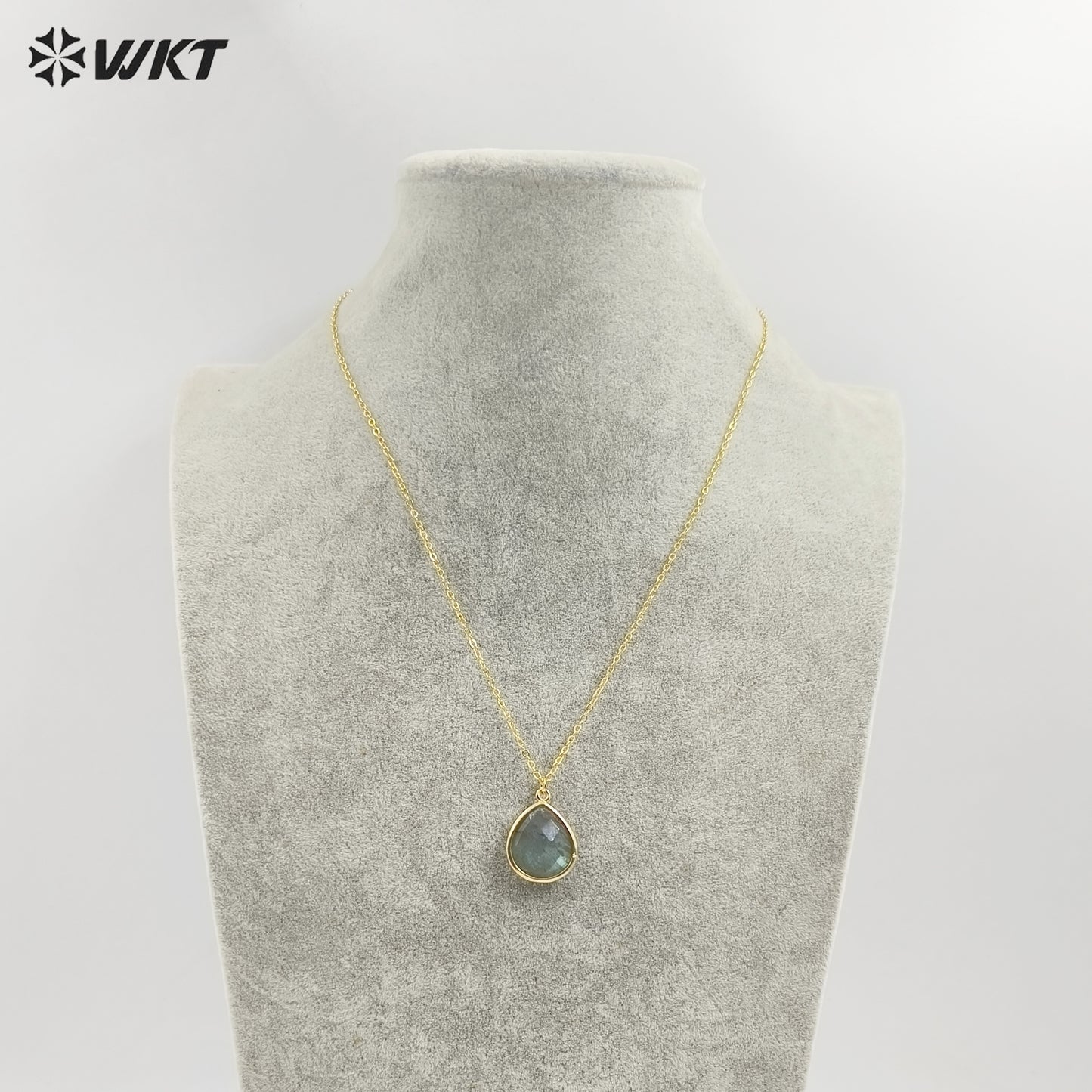 WT-N586 Wholesale Lovely Chic Labradorite Stone Necklace, Fashion Gold Bezel Drop Charm Stone Necklace