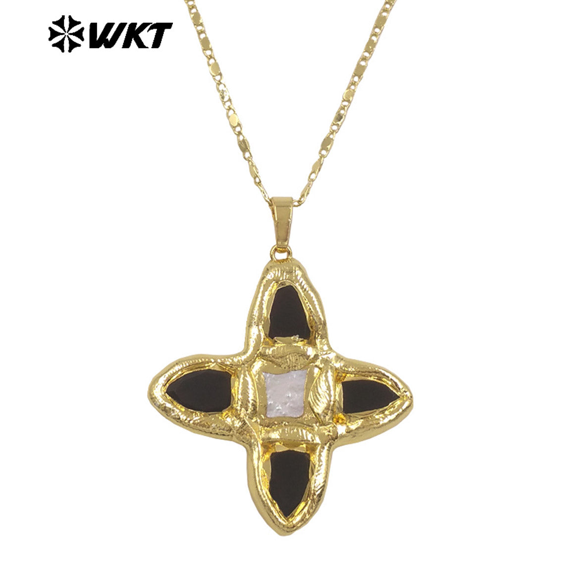 WT-JN363 Hot Sale Delicate Gold Plated Tiger Eye Natural Gemstones And Pearl Cross Pendants Necklace For Ladies Daily Match