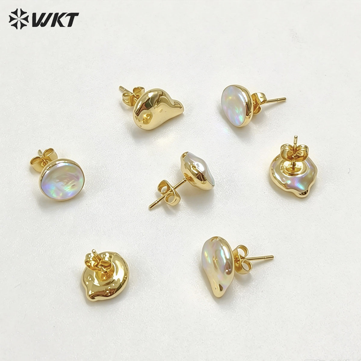 WT-MPE104 Latest Style Irregular Pearl Natural 18k Gold Plated Gift Weeding 10mm Romantic Pendant Earrings