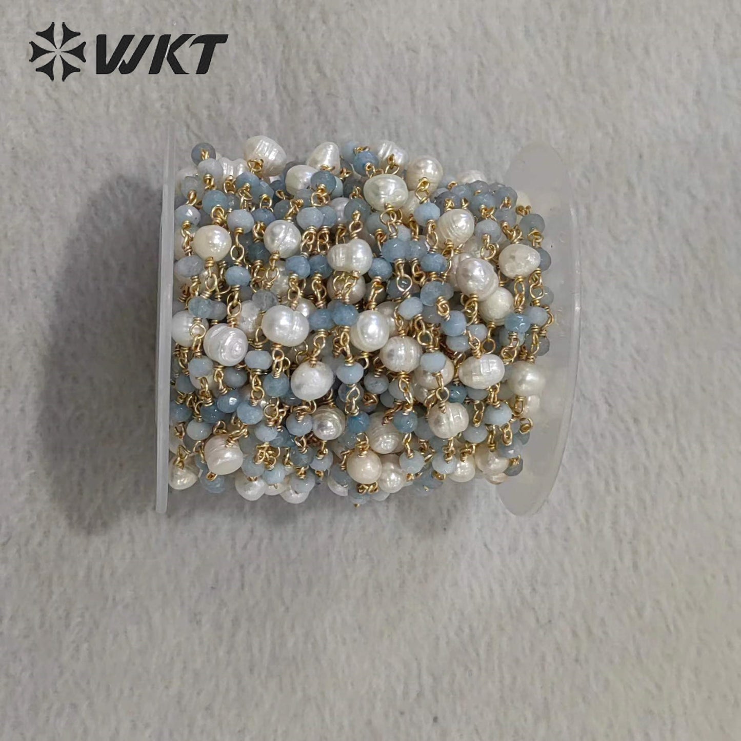 WT-RBC225 Wholesale New Arrival Exquisite Brass Chain Gold Plated Stone & Pearl Shell Shape Sell by Meter Handmade Metal Chain