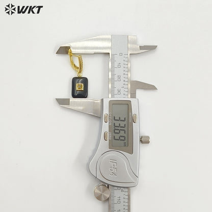 WT-E796 Top Quality Gold Plated Natural Multi Colors Gemstones With Zircon Rectangle Pendant Earrings For Lady Daily Wearing