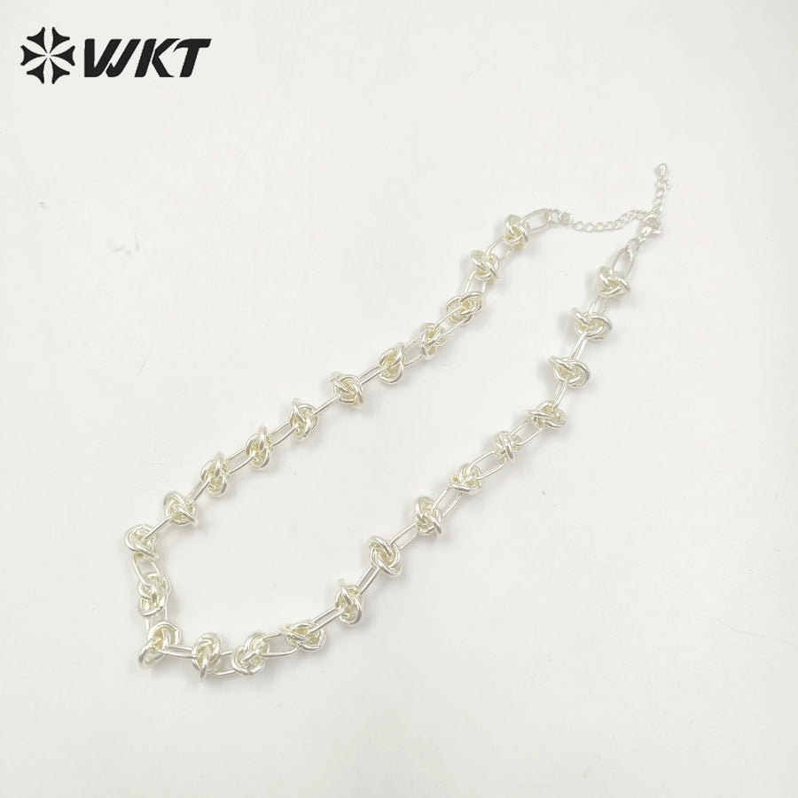 WT-BFN043 Wholesale 18k Real Gold Plated Metal Knotted Chain Necklace Women Fashion Locomotive Necklace Unisex Chunky Jewelry