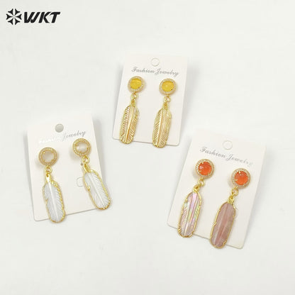 WT-MPE145 Best Selling Stylish Elegant 18K Gold Plated Natural Colorful Patterned Shell Cat Eye Women Earrings As Special Gift