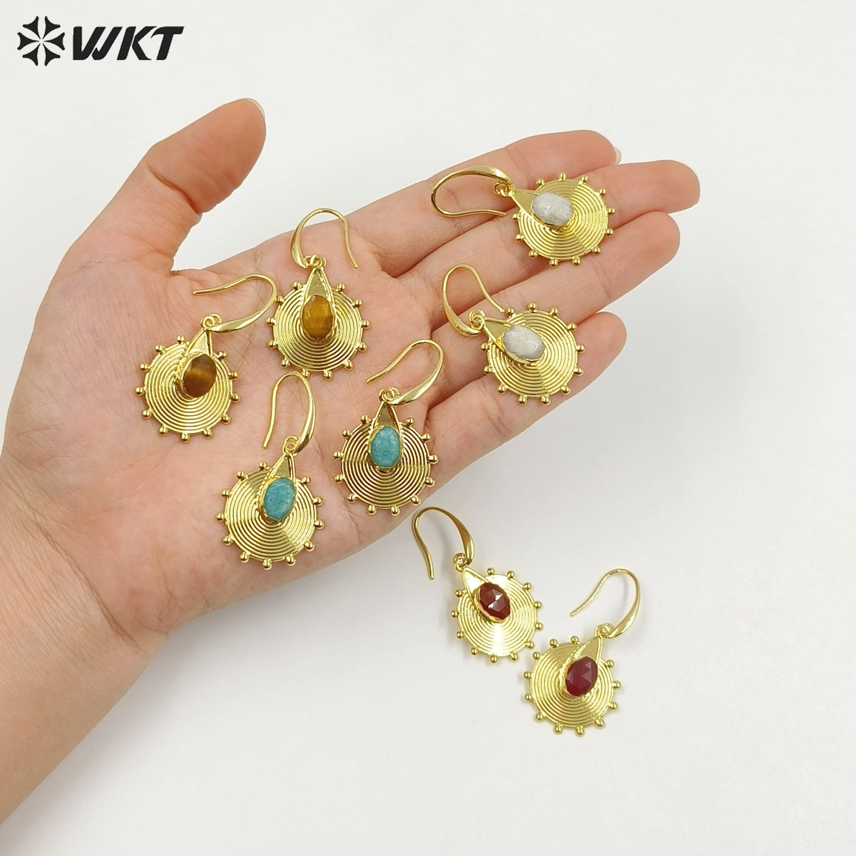 WT-E832 Amazing 18K Gold Plated Natural Gemstone Sun Shape Earrings For Women Popular Fashionable Decorative Accessories