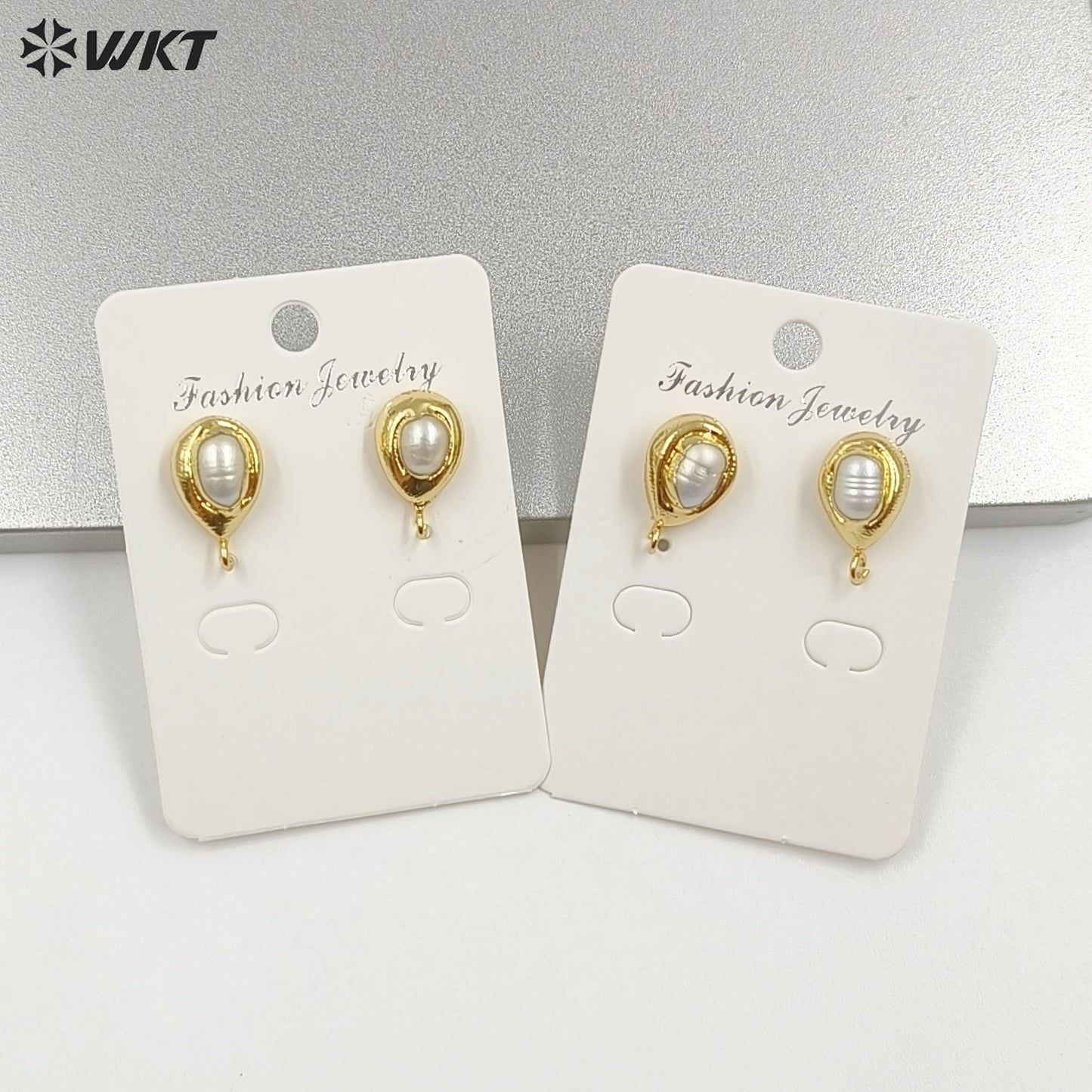 WT-EHP103 Wholesale Samll Gold Plated Natural Freshwater Pearl With Hoops Waterdrop Shape Earrings Findings For Jewelry DIY
