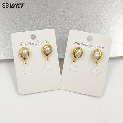 WT-EHP103 Wholesale Samll Gold Plated Natural Freshwater Pearl With Hoops Waterdrop Shape Earrings Findings For Jewelry DIY