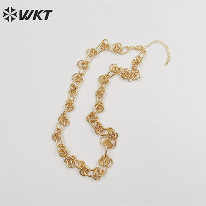 WT-BFN043 Wholesale 18k Real Gold Plated Metal Knotted Chain Necklace Women Fashion Locomotive Necklace Unisex Chunky Jewelry