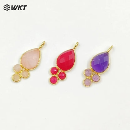 WT-P1944 Amazing Multi Colorful Natural Gemstone Made Pearl Drop 18k Gold Bezel Setting Stone Jewelry Pendant in Kinds of Colors