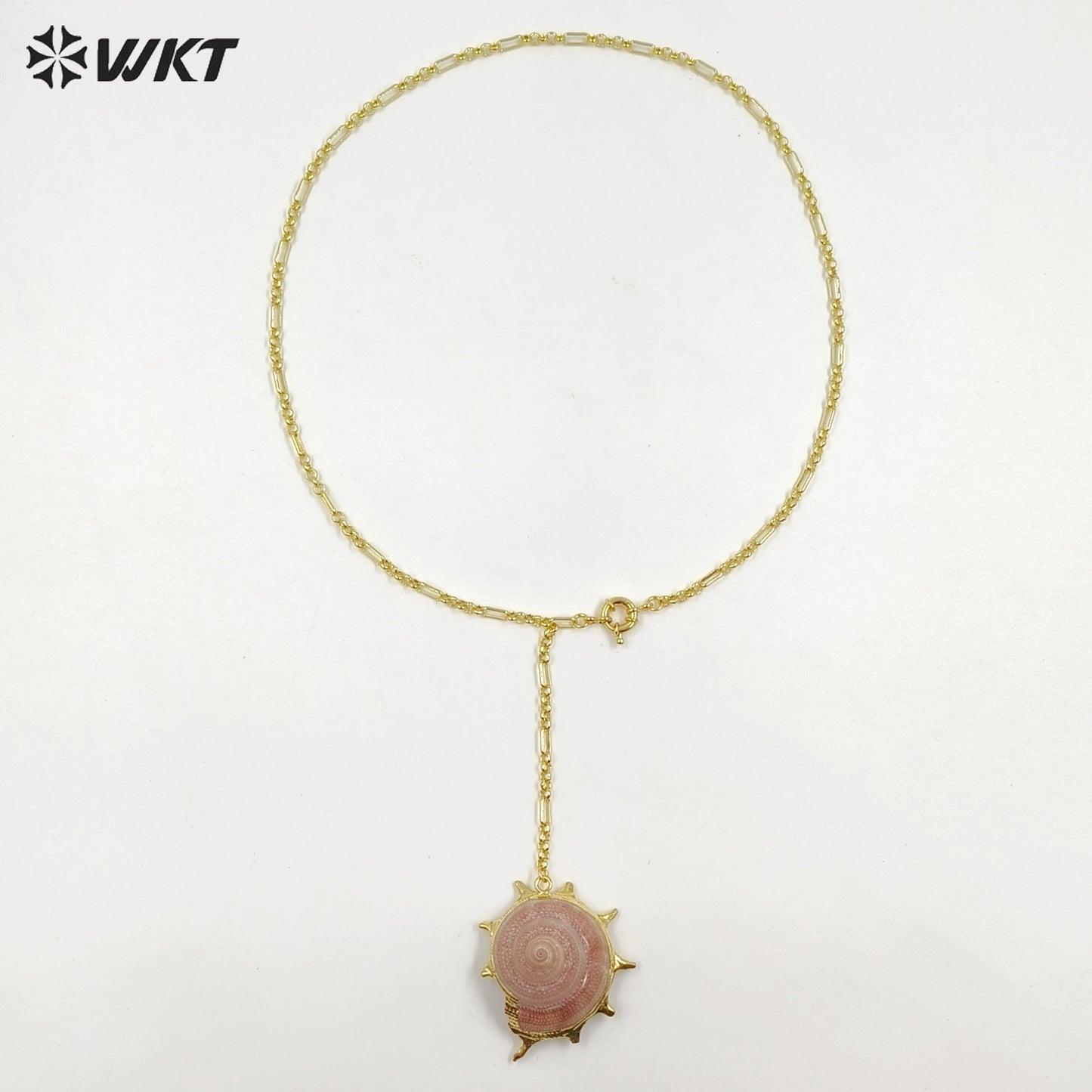 WT-JN406 Newest Fashionable Gold Plated Natural Trumpet Shell And Pearl Long Necklace For Lady Beach Matching Accessories