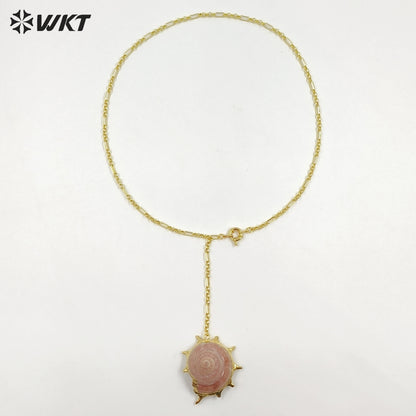 WT-JN406 Newest Fashionable Gold Plated Natural Trumpet Shell And Pearl Long Necklace For Lady Beach Matching Accessories