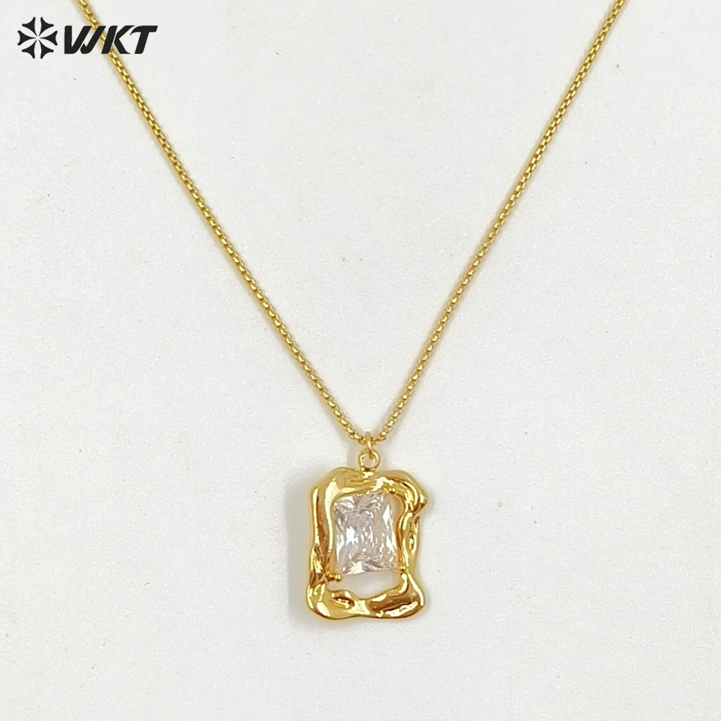 WT-JFN73 One Set Sales Sparkling Simple Design Gold Electroplated Zircon Necklace And Earrings For Women Luxury Jewelry