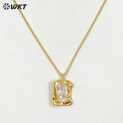 WT-JFN73 One Set Sales Sparkling Simple Design Gold Electroplated Zircon Necklace And Earrings For Women Luxury Jewelry