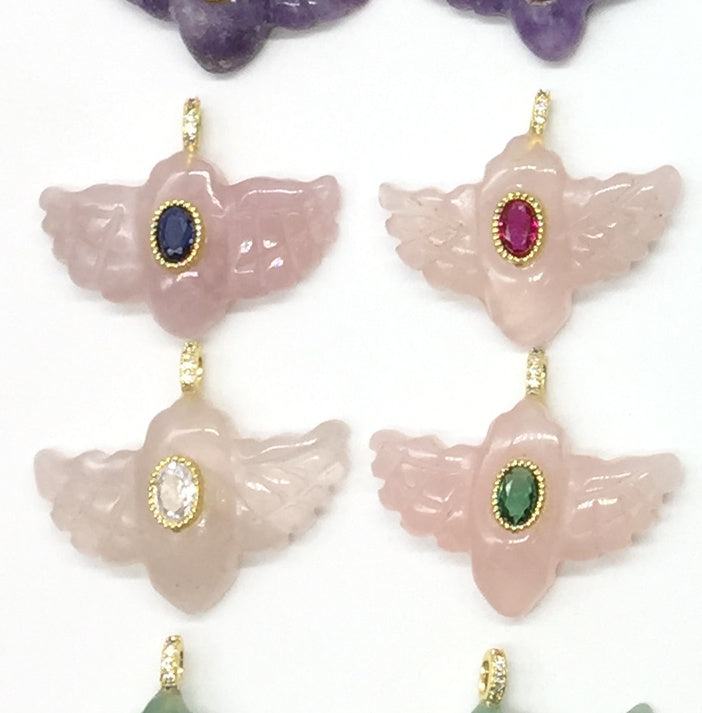 WT-P2146 Amazing Zircon And Multi Natural Gemstones Hand Carved Bird Shape Charms Pendants As Fashion Necklace Jewelry Findings