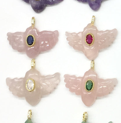 WT-P2146 Amazing Zircon And Multi Natural Gemstones Hand Carved Bird Shape Charms Pendants As Fashion Necklace Jewelry Findings