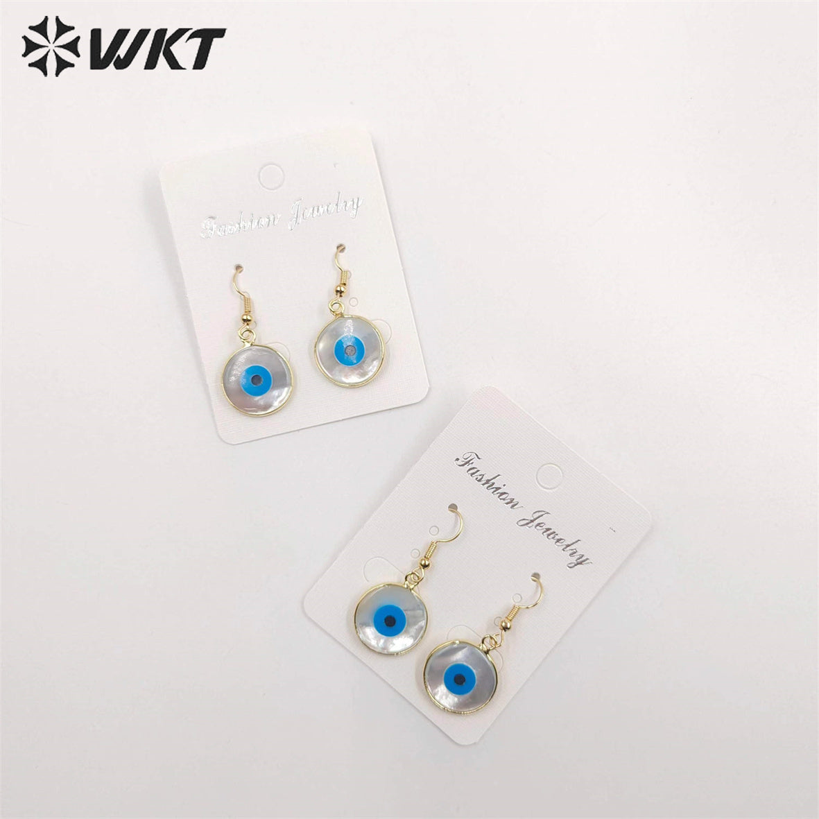 WT-E162 Wholesale Fashion Gold Plated Bezel Eye Earrings, Women Gold Shell Eye Earrings Natural Shell Earrings