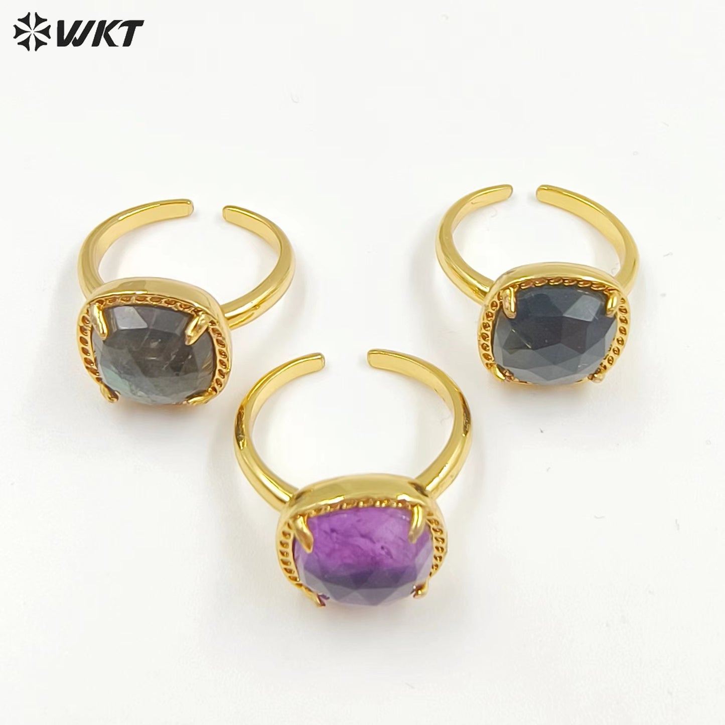 WT-R469 WKT Fashion Gemstone Elegant Women Gorgeous Gold Black Obsidian Labradorite Amethyst Stone Ring
