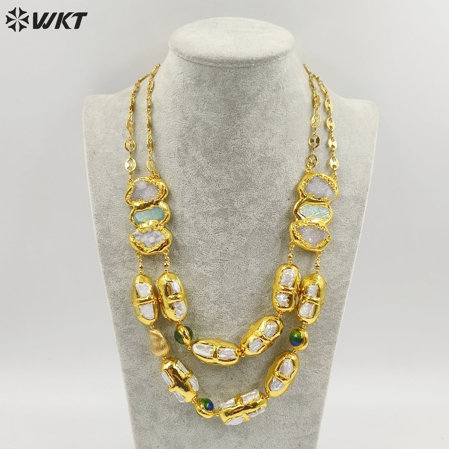 WT-JN252 Vintage Style Trendy Double Steel Natural Gemstone Exquisite High Quality Pendant Neckla