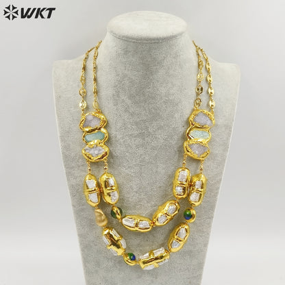 WT-JN252 Vintage Style Trendy Double Steel Natural Gemstone Exquisite High Quality Pendant Neckla
