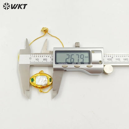 MPB105 Wholesale Fashion Gold Plated Adjustable Box Chain Connect Freshwater Pearl Charm Bracelet
